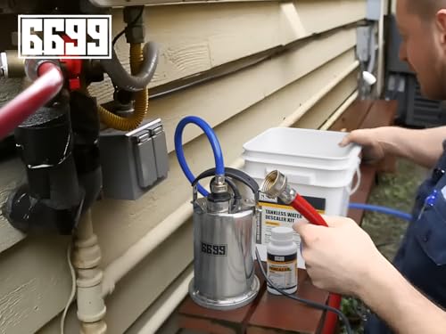 Tankless Water Heater Flushing Kit Includes Stainless Steel Pump with Two Adapters & Cleaner & 3 Gallons Pail with Bucket Lid Opener & Two 1