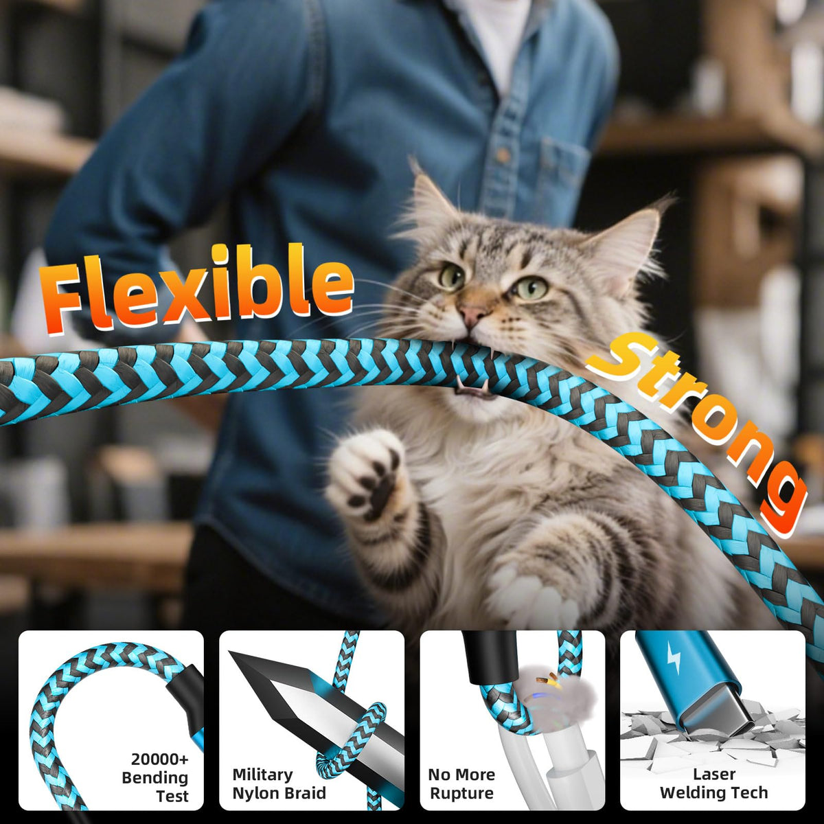 4 in 2 USB C Splitter Charging Cords (Sky Blue)