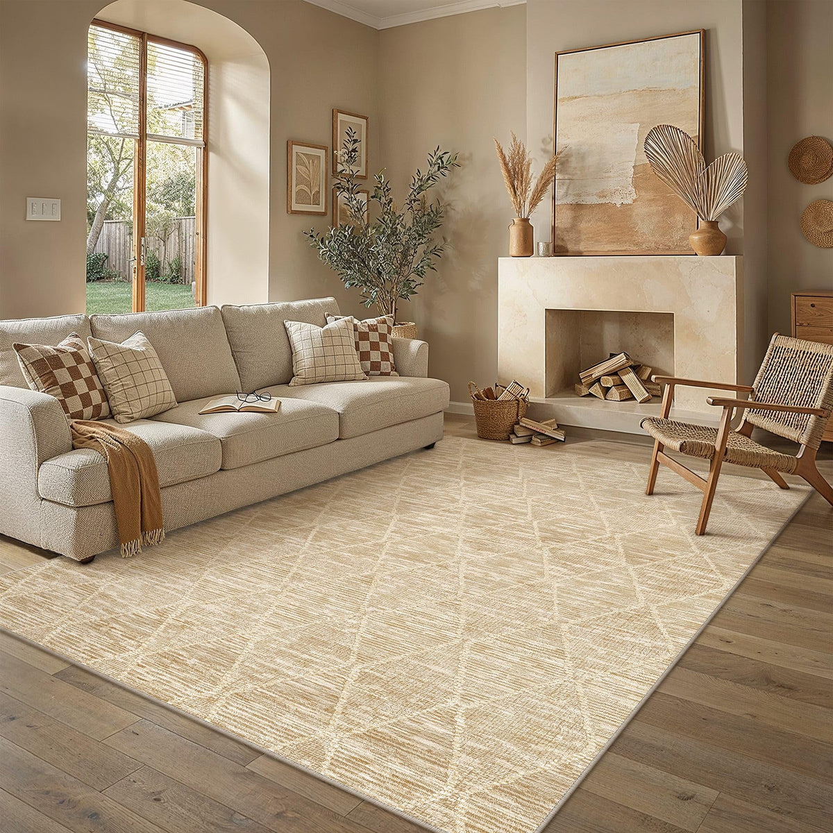 6x9 Area Rug Beige Washable Rugs for Living Room (L| Beige / 6' x 9' (Rectangular))