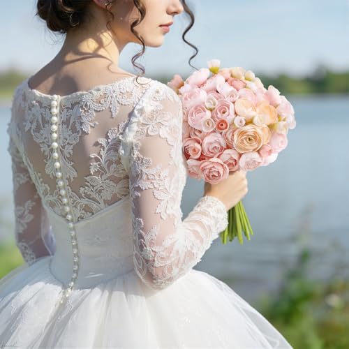 30Pcs Ranunculus Artificial Flowers Faux Silk Mini Flowers Indoor (Rose&cream&shabby Blush)