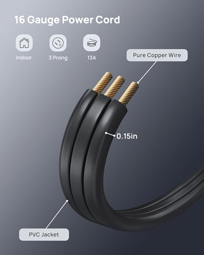 Rightward Flat Plug Extension Cord 5ft for Small Tight Spaces (5 ft / Rightward 3 Prong / Black)