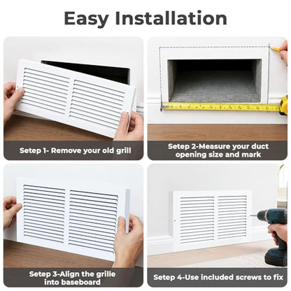 12x6 Baseboard Return Air Grille for 12"Wx6"H Duct Opening (12"WX6"H-Duct Opening)