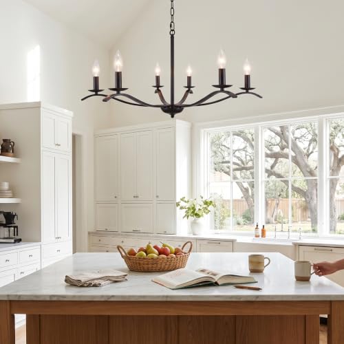 Modern Farmhouse Chandelier 6 Light Candle Large Light Fixture for Dining Room Living Room Kitchen Island