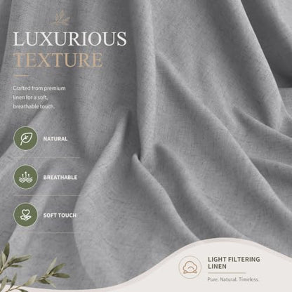 Grey Linen Curtains 120 Inches Long Drape for Living Room 2 Panels (Grey / 52"W x 120"L (Pack of 2))