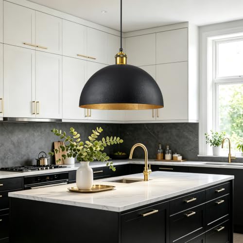 20" Large Modern Black Dome Pendant Light