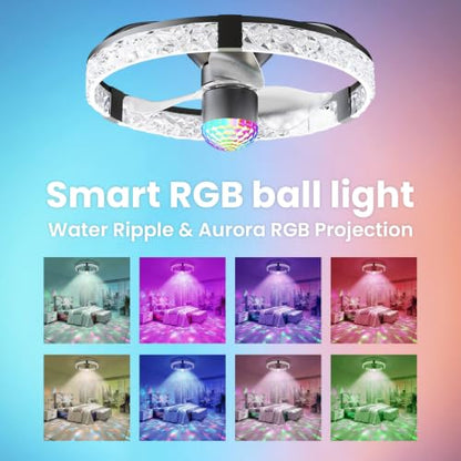 19.7" Acrylic Crystal Ceiling Fan with RGB Water Ripple Light