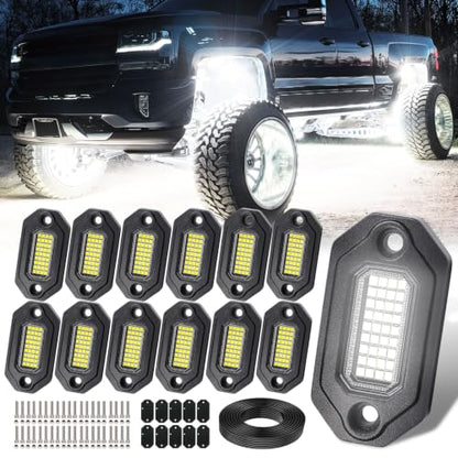 12 Pods Aluminium Pure White LED Rock Lights (12 Pods)