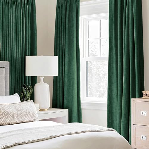100% Blackout Linen Curtains for Bedroom 52x54 Inches Emerald Green (Emerald Green / 52"W x 54"L (Pack of 2))