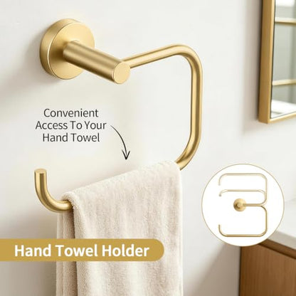5 Piece Gold Bathroom Accessories 24 Inch Towel Racks for Bathroom (Brushed Gold)