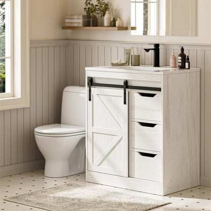Bathroom Vanity with Sink (Distressed White / 30")