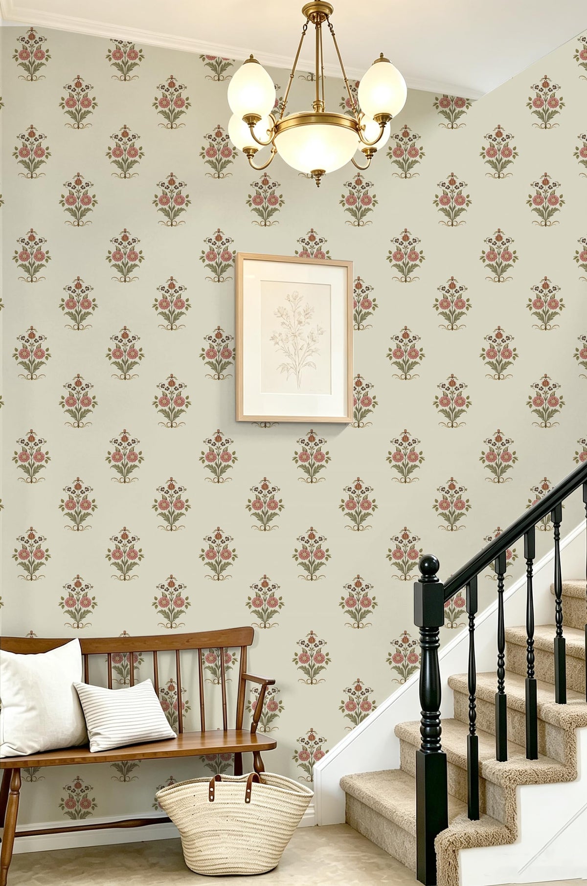 Vintage Floral Wallpaper Cottage Peel and Stick Wallpaper Retro Pink Flower Contact Paper for Cabinets Drawers Farmhouse Removable Self (Beige and Pink / 17.3" x 196.8")