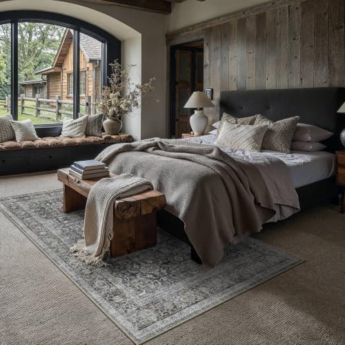 Black Washable 5x7 Area Rugs for Living Room Bedroom (Retro | Black / 5' x 7' (Rectangular))