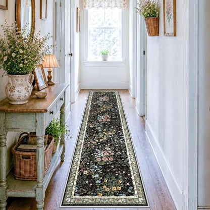 Washable Hallway Runner Rug 2x8 (Black / 2x8)