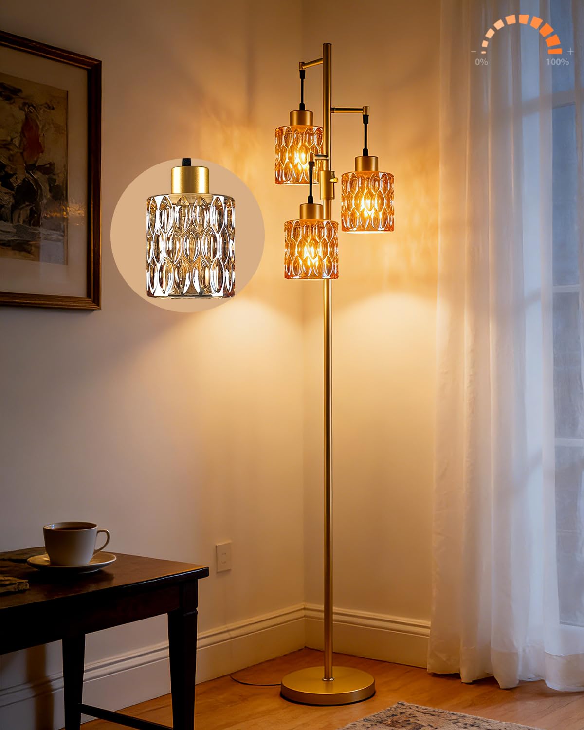 Amber Glass Floor Lamp Farmhouse Mid Century Standing Tall Lamp (Amber-86G)