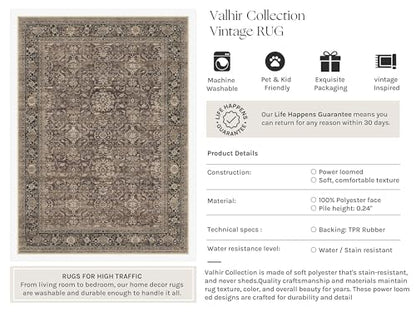 Brown Washable 6x6 Round Area Rugs for Living Room Bedroom (Retro | Brown / 6' (Round))