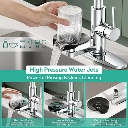 Waterfall Kitchen Faucet with Pull Down Sprayer & Cup Washer Chrome (Chrome)
