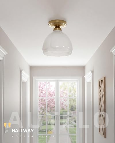 Glossy White Glass Close to Ceiling Light