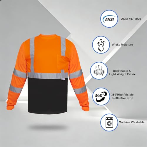 High Visibility Long Sleeve Reflective Safety Shirt for Working