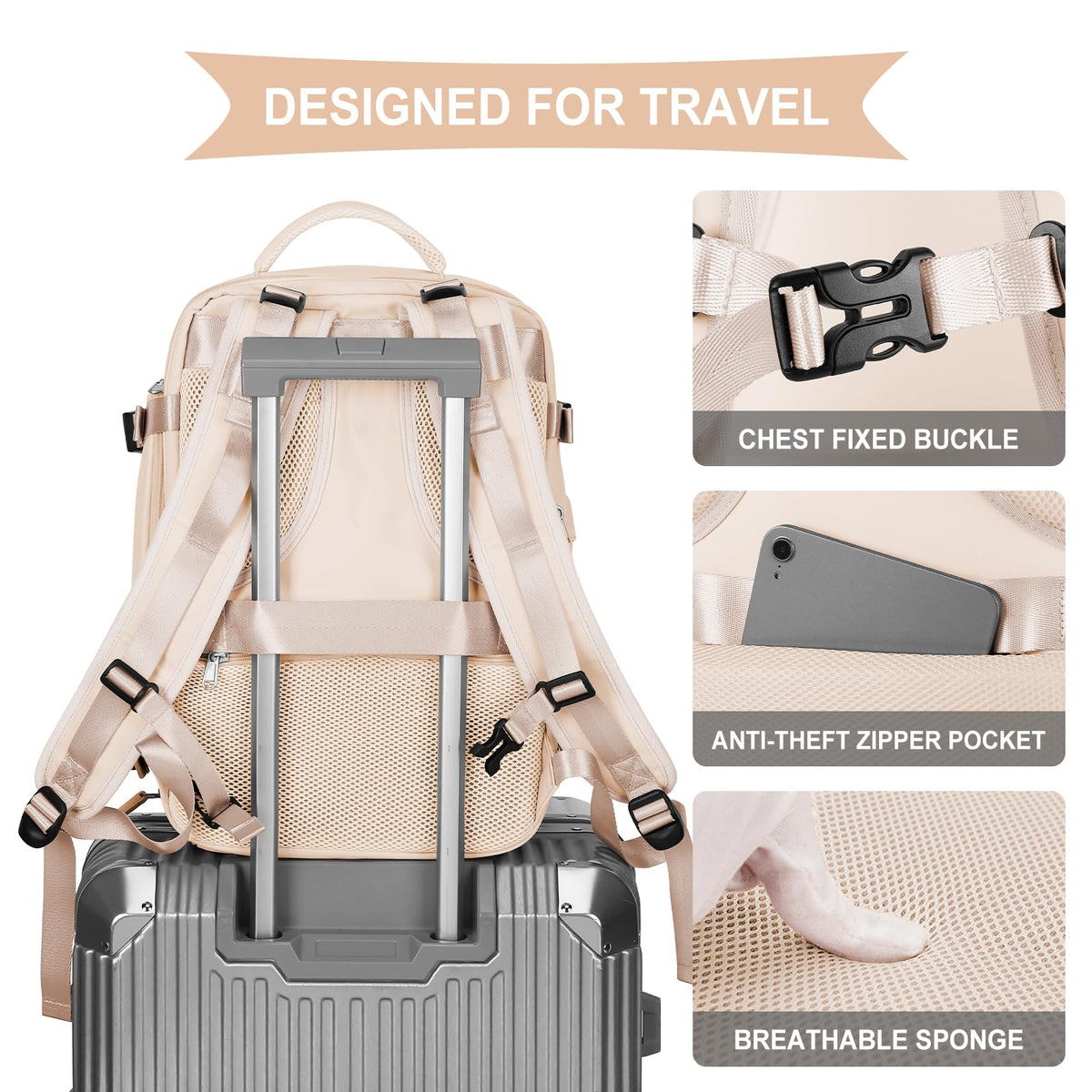Travel Backpack For Women Men (Beige / 25 liters)