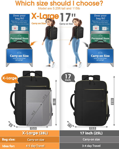 Travel Backpack for Women Men Waterproof Laptop Backpack Airlines Approved Carry On Backpack Bag Computer Bookbag for Business (Black / 17.3 Inch)