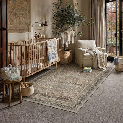 3x5 Area Rugs Retro Brown Washable Rug (Taupe Brown / 3' x 5' (Rectangular))
