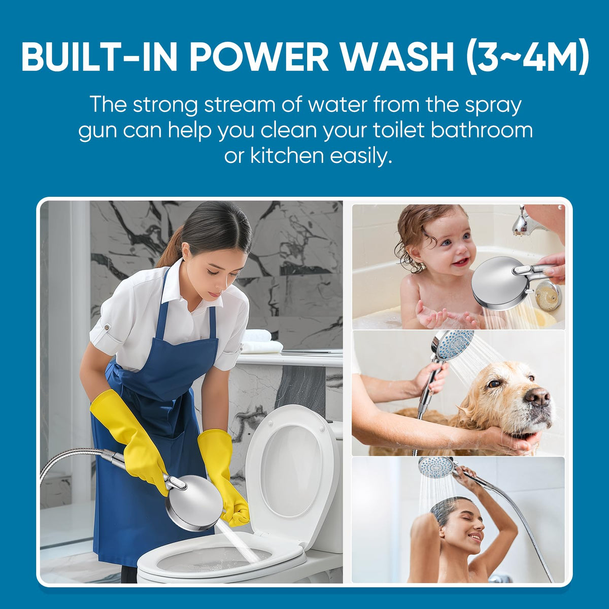 Filtered Shower Head with Handheld (Round (Built-in Power Wash) / 3. Chrome Plated)
