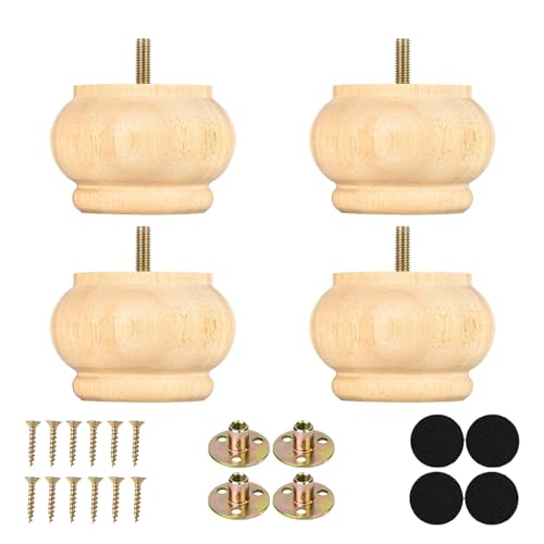 2.36 Inch Replacement Bun Feet for Furniture Solid Rubber Wood