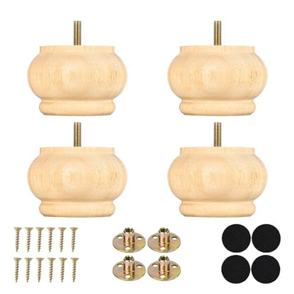 2.36 Inch Replacement Bun Feet for Furniture Solid Rubber Wood