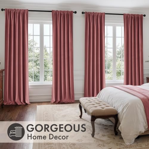 Dusty Rose Velvet Curtains 4 Panel Set Back Tab 40 x 96 Inch Long (Dusty Rose / 40"W x 96"L (Pack of 4))