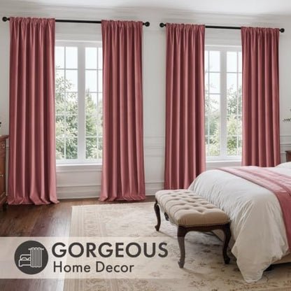 Dusty Rose Velvet Curtains 4 Panel Set Back Tab 40 x 96 Inch Long (Dusty Rose / 40"W x 96"L (Pack of 4))