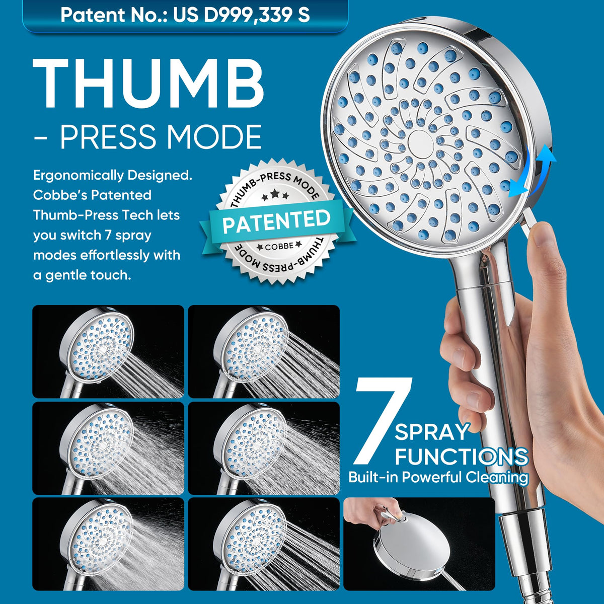 Filtered Shower Head with Handheld (Round (Built-in Power Wash) / 3. Chrome Plated)