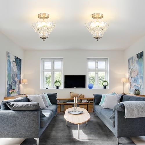 Semi Flush Mount Light with Floral Shade