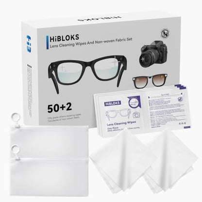 HiBloks Thick Lens Wipes and 2 Cleaning Cloths for Meta Glasses 50
