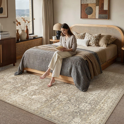 Area Rugs 6x9 Beige Vintage Rug for Living Room (Retro | Beige / 6' x 9' (Rectangular))