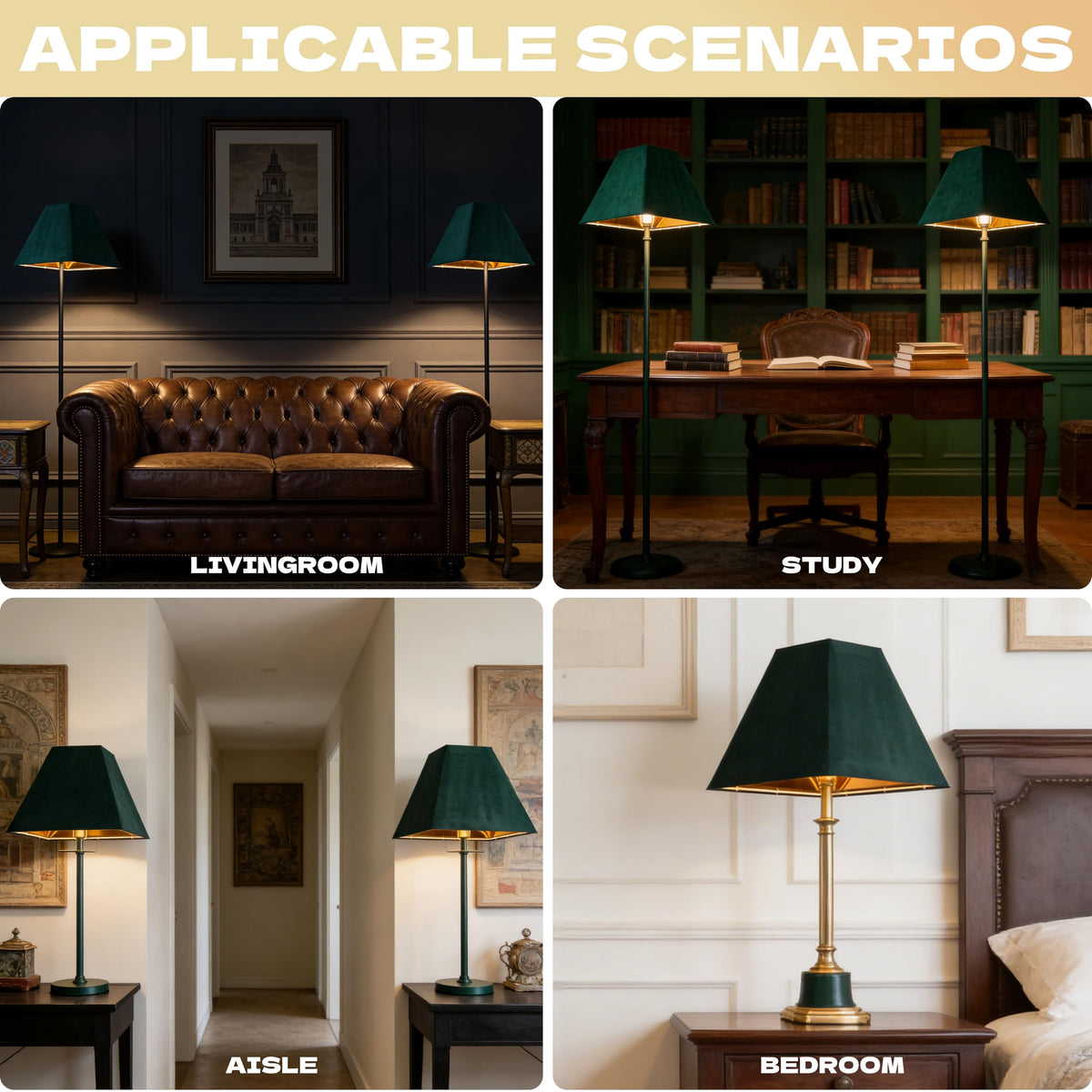 Green Velvet Lamp Shades Set of 2 6"×13"×10" Bell Shade (Green / 6*13*10in)