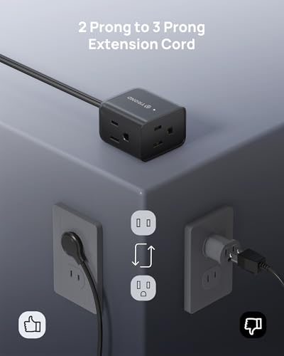 Flat Plug Extension Cord with 3 AC