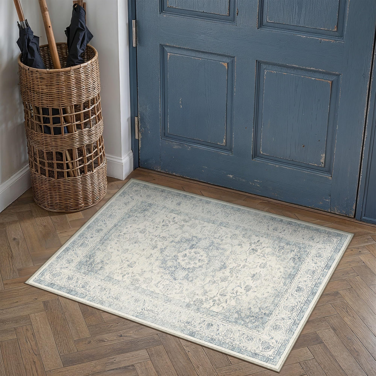 2x3 Blue Washable Area Rug Non Slip Vintage Carpet (Vintage | Blue / 2' x 3' (Rectangular))