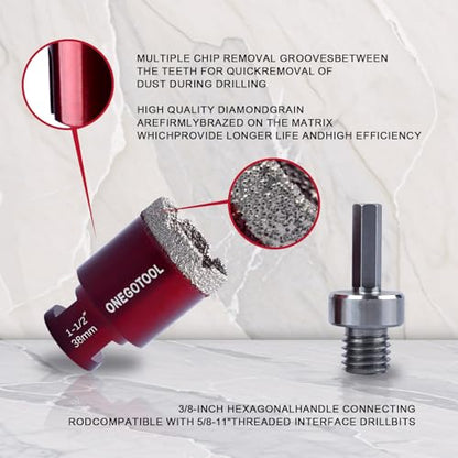 2pcs 1 4 Inch（6mm） Diamond Hole Saw Tile Masonry Core Drill bits for Porcelain Ceramic Concrete Granite Marble 5