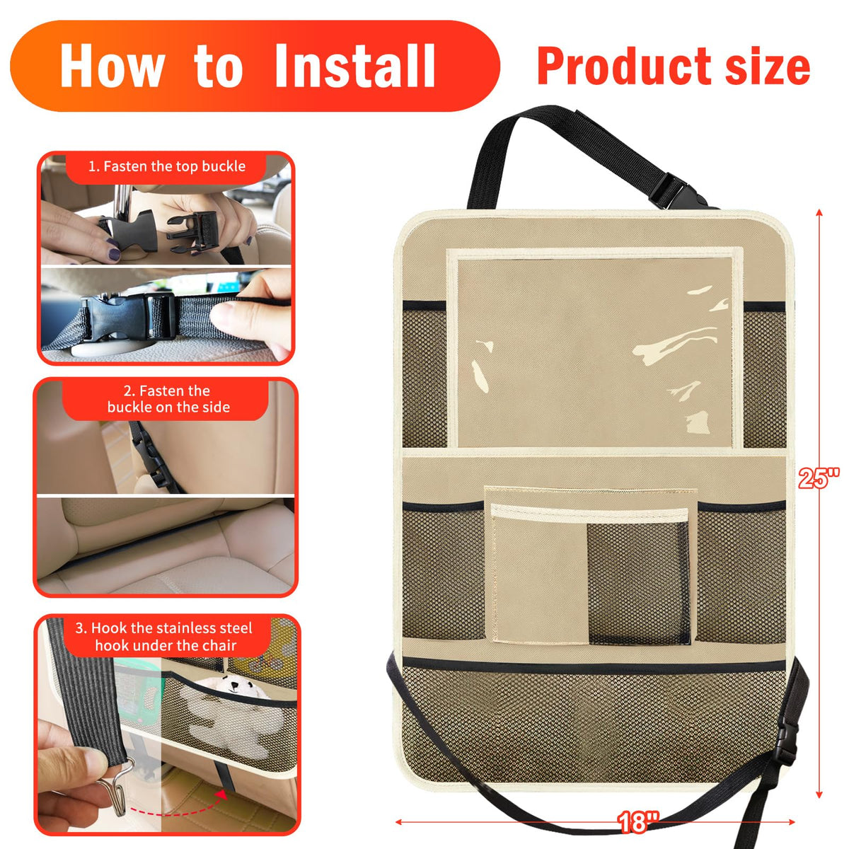 Car Backseat Organizer (Beige / 2 Pack without Food Tray)