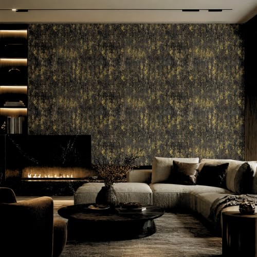 Black and Gold Peel and Stick Wallpaper Industrial Concrete Wall Paper