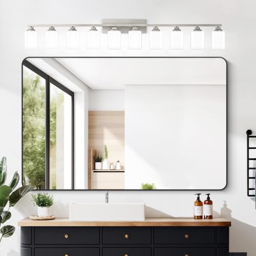 Brushed Nickel Bathroom Light Fixtures (Nickel-White Shade / 10-Light)
