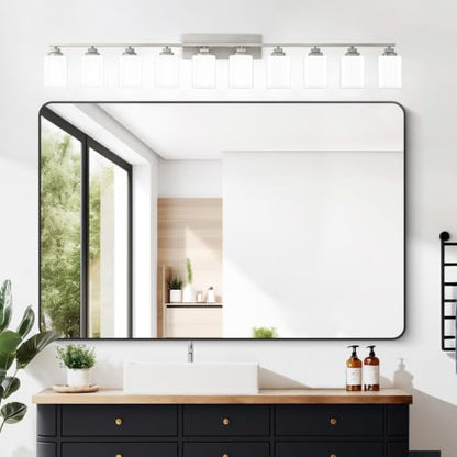 Brushed Nickel Bathroom Light Fixtures (Nickel-White Shade / 10-Light)