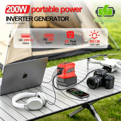 200W Power Inverter Compatible with Milwaukee 18V Batteries