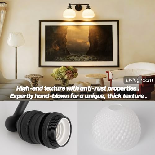 Vintage 2 Light Black Bathroom Light Fixtures with Milk Glass (2-Black)