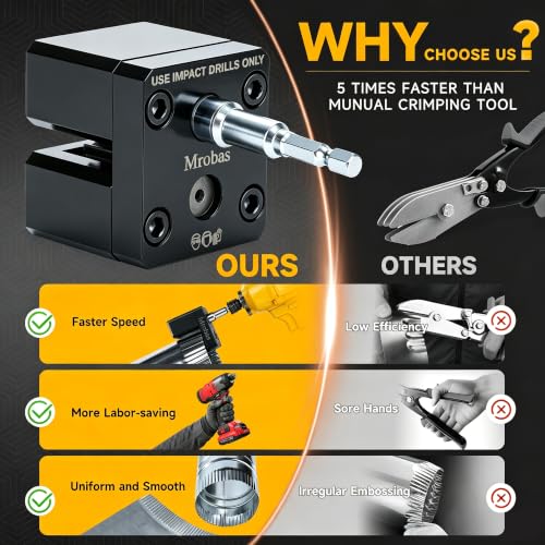 C5A2 Impact Power Assisted Crimper HVAC Duct Crimping Tools Automatic Turbo Crimper Sheet Metal Round Downspout Gutter Crimp Swagging Accessory Suits for 1