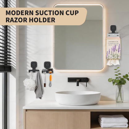 Suction Cup Razor Holder for Shower; Stainless Steel Shaver Hook (Matte Black)