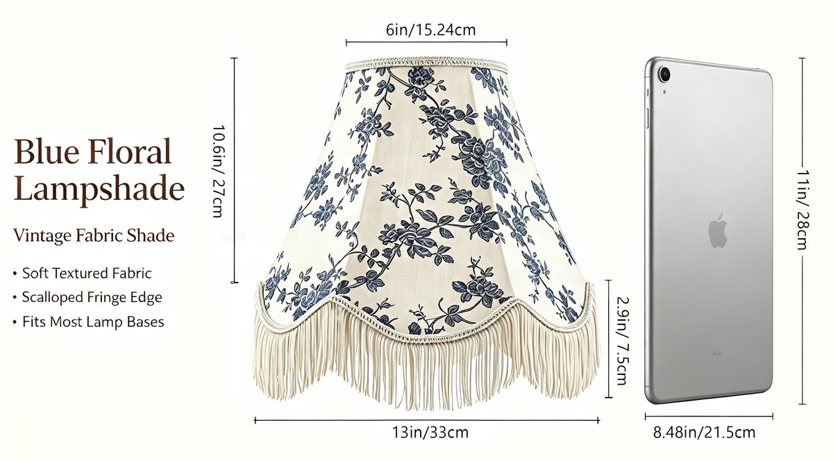 Set of 2 Linen Tassel Lampshade 6x13x10.6 Inches (Blue and white-2 Pack / 6*13*10.6in)