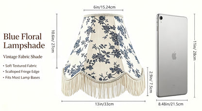 Set of 2 Linen Tassel Lampshade 6x13x10.6 Inches (Blue and white-2 Pack / 6*13*10.6in)