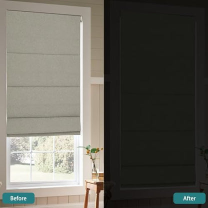 No Drill Roman Shades Cordless Blinds Blackout for Indoor Windows (Beige / 34.5"W x 50"H)