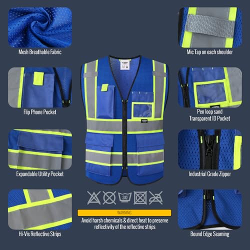 Safety Vest for men women Reflective Vest with Pockets and Zipper High Visibility Vests BX340